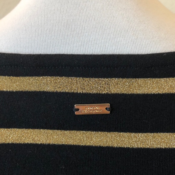 Armani Exchange Sparkly Black and Gold Striped Top - Picture 5 of 7